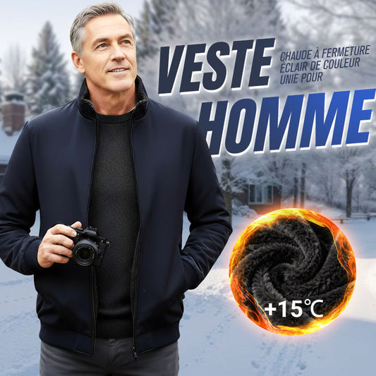Veste zippée chaude unie pour homme – 💪 Anti-froissement, coupe-vent, imperméable à la pluie et à la neige !