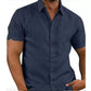Chemise à manches courtes en lin pour homme, avec poches