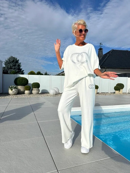 ⏳Offre limitée ! ⏰Ensemble deux pièces décontracté pour femmes, haut uni et pantalon ample