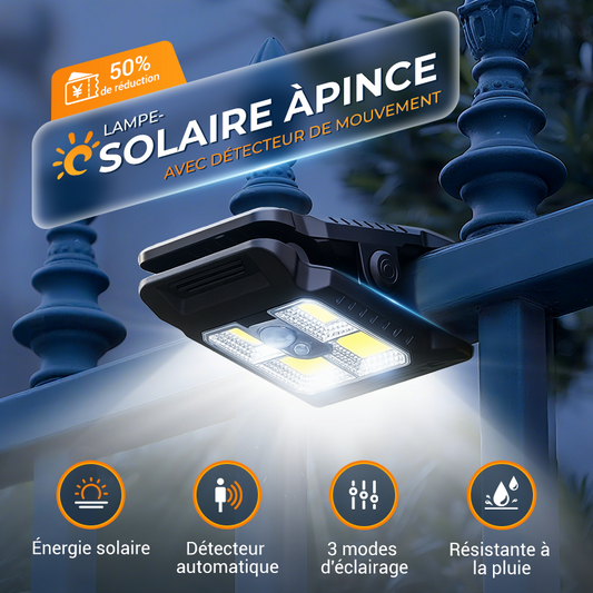 🌿 Lampe solaire à pince avec détecteur de mouvement – 2 achetées, 1 offerte ! Idéale pour votre jardin, votre balcon et votre terrasse ! 🏡✨