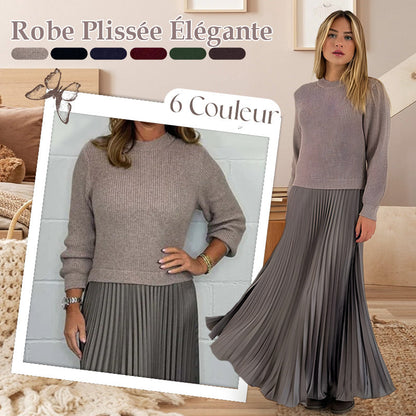 ✨ Élégance Sans Effort | Robe Femme Plissée à Col Rond