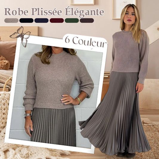 ✨ Élégance Sans Effort | Robe Femme Plissée à Col Rond