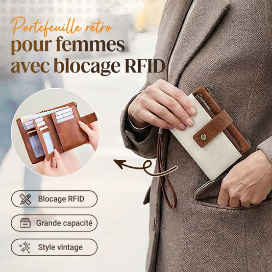 🔥Offre à durée limitée - Portefeuille rétro pour femme avec protection RFID à trois volets