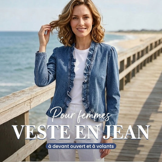 🧥 60% DE RÉDUCTION! ✨ Veste Jean Femme – Volants, Ouverture, Léger, Décontracté ✨