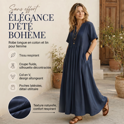 🎁 Vente chaude 58% de réduction 🔥 Robe décontractée pour femme, coupe ample, col en V et taille élastique.