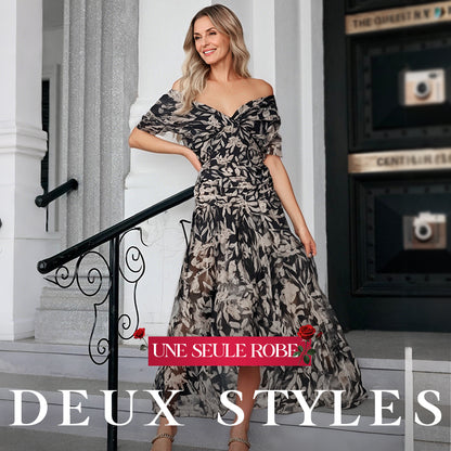 🎁  Vente chaude 58% de réduction 🔥 Robe imprimée à col V hors épaule pour femmes