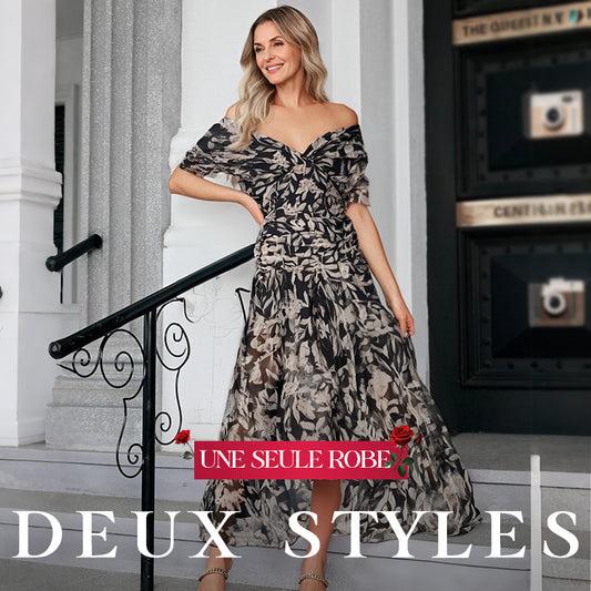 🎁  Vente chaude 58% de réduction 🔥 Robe imprimée à col V hors épaule pour femmes