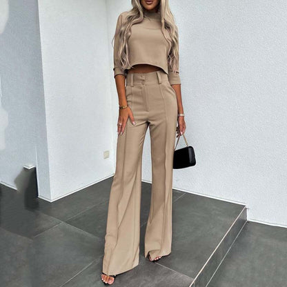 👚 60% DE RÉDUCTION ! 🎉 Ensemble deux pièces pour femme : haut court élégant et pantalon large👖📦
