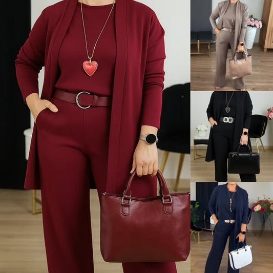 💞Ensemble 3 pièces élégant comprenant un cardigan long, un haut et un pantalon💞LIVRAISON GRATUITE