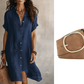🌸 Robe courte boutonnée en coton et lin pour femme ✨ Un indispensable de votre nouvelle garde-robe