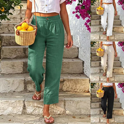 🔥👖Pantalon pour femme en mélange de lin à la coupe ample – Pantalon classique à coupe droite
