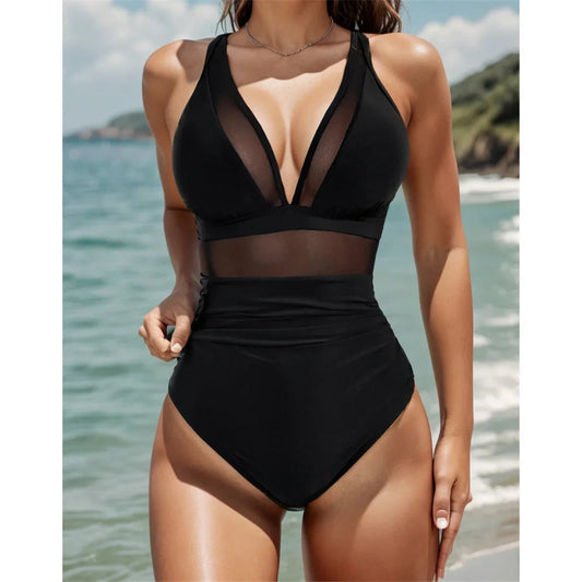 💥 49 % de réduction👙 Maillot de bain une pièce froncé en maille contrastée pour femme🏝️