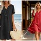 👗 Robe femme décontractée à col V et taille cintrée, poches, tissu doux et confortable ✨
