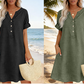 👗 Robe femme décontractée à col V et taille cintrée, poches, tissu doux et confortable ✨