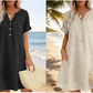👗 Robe femme décontractée à col V et taille cintrée, poches, tissu doux et confortable ✨