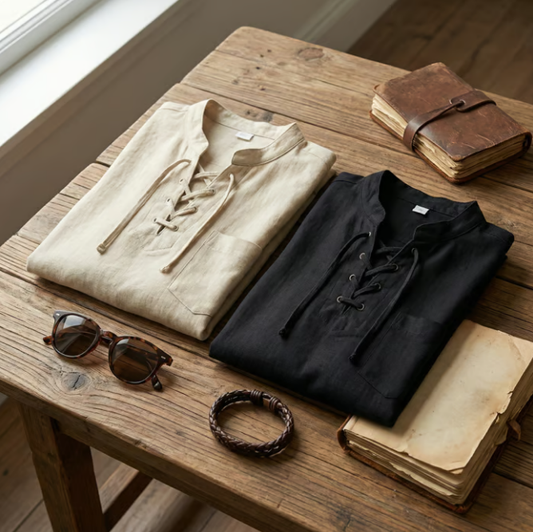🔥 Nouveauté 2026 | T-shirt vintage pour homme en lin, col en V, style pirate médiéval, viking gothique, manches longues