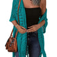 🌸🦋🌼 OFFRE LIMITÉE 55% DE RÉDUCTION! Poncho/Pareo Bohème en Maille Ajourée pour Femme – Ouverture Devant avec Pompons et Franges, Tissu Léger, Idéal pour les Jours Ensoleillés, les Vacances et le Quotidien Chic ✨🎶