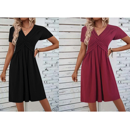 🌟 Offre à durée limitée 💃Robe plissée croisée à col en V pour femme