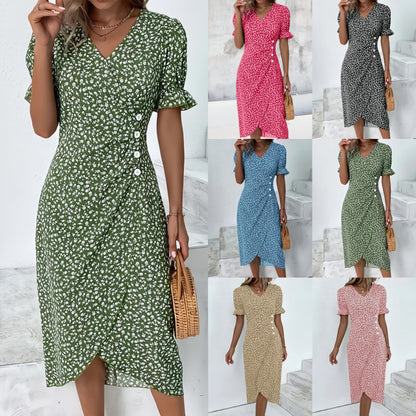 🌷49% DE RÉDUCTION🌷Robe imprimée florale à col en V pour femme