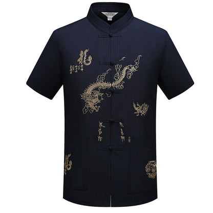 🔥Nouvelle vente chaude🔥Chemise vintage pour hommes avec broderie de dragon authentique