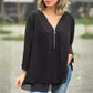 🔥New Arrival Hot Sale 🔥Tops doux à col en V double couche avec fermeture à glissière et manches 3/4