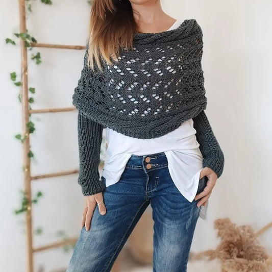 🔥Dernier jour 49% de Réduction🧶Poncho Tricoté Pour Femme avec Découpes