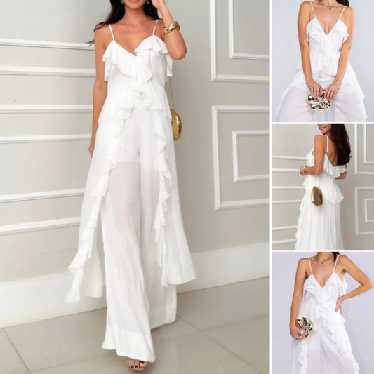 💝Le cadeau parfait pour vous✨Ensemble 2 pièces robe à volants et pantalon à bretelles spaghetti