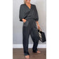 💃Ensemble 2 pièces élégant pour femme, haut à col en V et pantalon en coton mercerisé