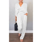 💃Ensemble 2 pièces élégant pour femme, haut à col en V et pantalon en coton mercerisé