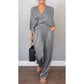 💃Ensemble 2 pièces élégant pour femme, haut à col en V et pantalon en coton mercerisé