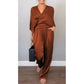 💃Ensemble 2 pièces élégant pour femme, haut à col en V et pantalon en coton mercerisé
