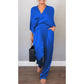 💃Ensemble 2 pièces élégant pour femme, haut à col en V et pantalon en coton mercerisé