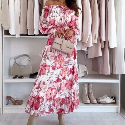 🌸New Arrival Hot Sale 🔥Ensemble deux pièces à motif floral : blouse épaules dénudées & jupe longue