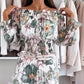 🌸New Arrival Hot Sale 🔥Ensemble deux pièces à motif floral : blouse épaules dénudées & jupe longue
