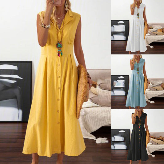 ✨New Arrival Hot Sale✨Vintage Solid Colour Cotton and Linen A-line Dress