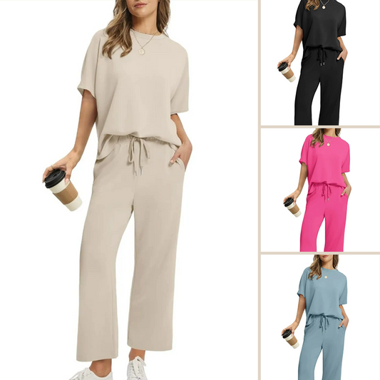 💖HOT SALE - 55 % de réduction✨️Ensemble haut et pantalon décontractés et doux pour femme (ensemble 2 pièces)