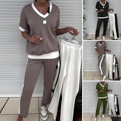 💜PROMOTION DU DERNIER JOUR - 59% DE RÉDUCTION💜Ensemble pantalon et top décontracté à col en V pour femmes