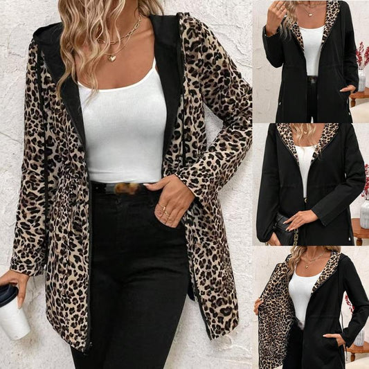 ✨Nouveaux styles✨Manteau à capuche imprimé léopard double face