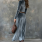 Robe longue à manches longues en velours pour femme