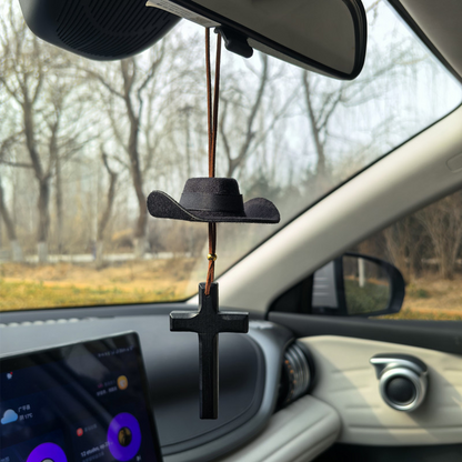 🤠 49 % DE RÉDUCTION MAINTENANT ! ✨ Chapeau de cow-boy et breloque en forme de croix pour voiture – Décoration religieuse pour voiture, métal durable et facile à clipser 🚗⛪
