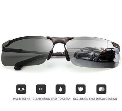 🕶️ 55 % DE RÉDUCTION ! ⏰ Lunettes de soleil photochromiques avec verres HD polarisés et anti-éblouissement – Monture sport sans contour – Idéales pour la conduite, la pêche, le vélo et les activités de plein air – Protection fiable par tous les temps