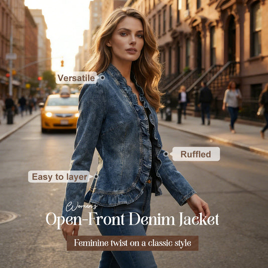 🧥 60% DE RÉDUCTION! ✨ Veste Jean Femme – Volants, Ouverture, Léger, Décontracté ✨