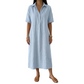 💗 Robe en coton et lin à col V boutonné pour femme 💗