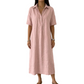 💗 Robe en coton et lin à col V boutonné pour femme 💗