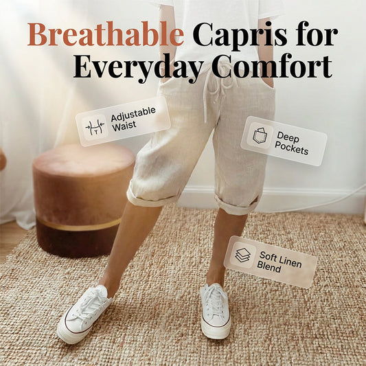 🔥 Hot Sale 🔥Pantacourt décontracté en coton et lin pour femme