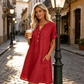 👗 Robe femme décontractée à col V et taille cintrée, poches, tissu doux et confortable ✨