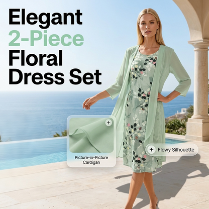 🏆Offre spéciale à durée limitée🔥Élégant ensemble 2 pièces composé d'une robe en mousseline et d'un cardigan pour femme🌸L'imprimé parfait🌸