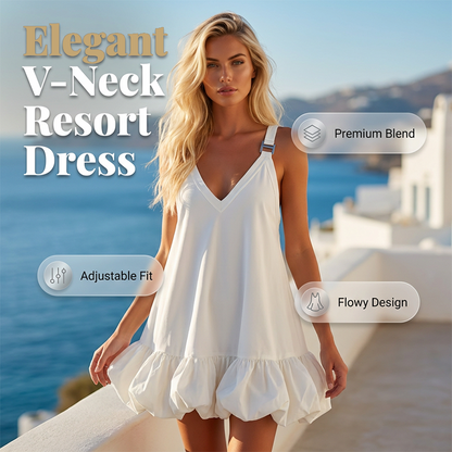 👗 Élégante robe d'été à col en V ✨ Robe de villégiature légère avec ourlet bouffant et bretelles réglables