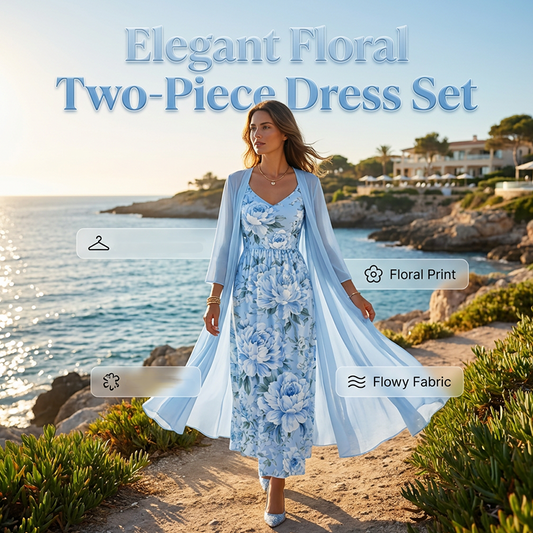 🌸👗Ensemble deux pièces élégant pour femme : robe à motifs floraux – Un style parfait et raffiné✨