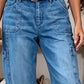 👖 LIMITED-TIME 55% OFF! ✨ Pantalon en jean court et extensible pour femme, style décontracté – coupe « barrel », taille mi-haute, plusieurs poches 🌿